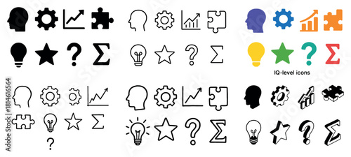Multiple iq-level icons in black and color