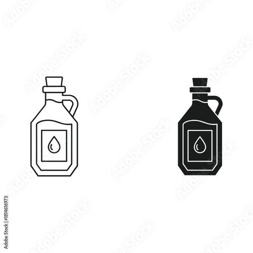 Two simple bottle icons with oil drop symbol for liquids and health