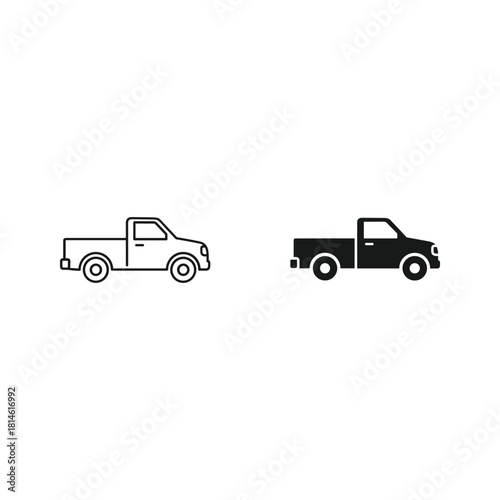 Simple outline and solid silhouette of a pickup truck