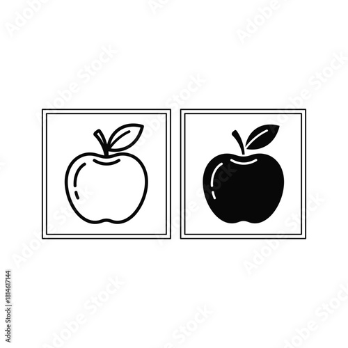 Simple outline and silhouette of an apple icon side by side