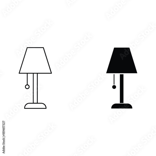 Simple outline and solid silhouette of a classic table lamp