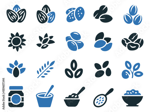 Variety of seeds, nuts, and grains in a minimalist style, showcasing nature's bounty.