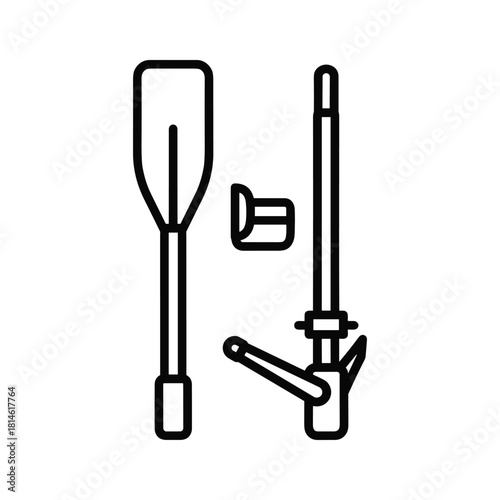 Rafting icon rafting equipment with paddle and pump isolated on