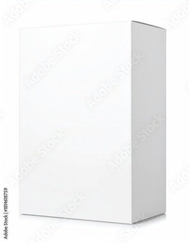 Blank, bright white box, angled in light