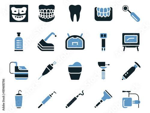 A collection of dental icons showcasing tools and procedures, perfect for dental professionals.