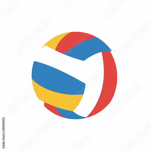 Colorful stylized volleyball icon with red, blue, and yellow panels.