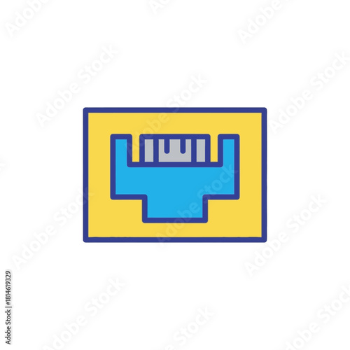 Colorful Vector Illustration of a Blue and Yellow Ethernet Port Icon.