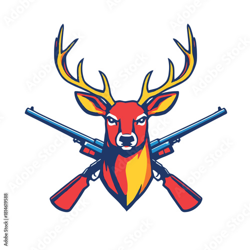 Vsai stag head emblem with crossed hunting rifles