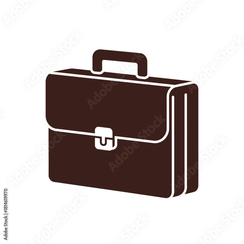 Dark brown business briefcase icon with bold white outlines and a simple latch.