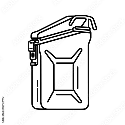 Simple black and white line art icon of a jerrycan for fuel or water storage, isolated on