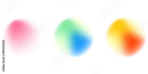 Set color circle gradient noise gradation. Abstract colorful watercolor blur mesh on isolated transparent background. Circle shape png.