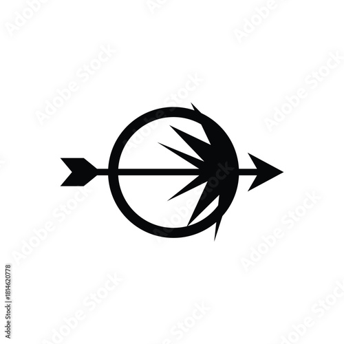 Bold arrow piercing target graphic for success, achievement, and focus concepts in sleek black and white design representing accuracy and precision