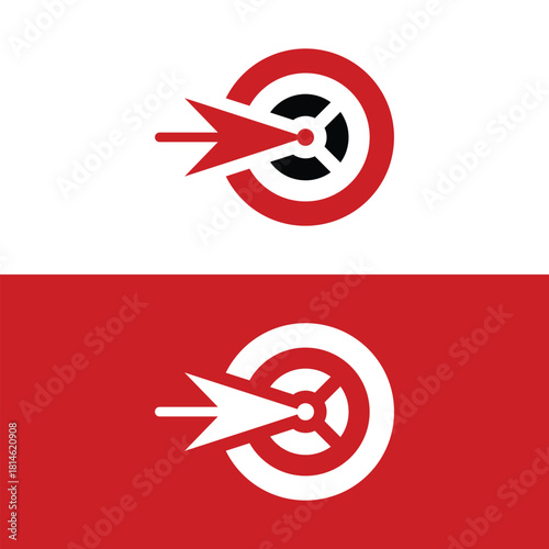 Dynamic target arrow illustration symbolizing precision, focus, and achievement in business strategy on contrasting red and white backgrounds for impact