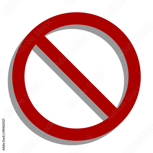 Red No Sign or General Prohibition Circle-Backslash Symbol Icon with Shadow. Vector Image.