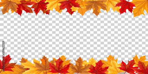 Autumn maple leaves frame with transparent background for creative designs