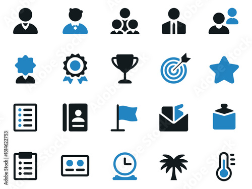 A collection of professional icons representing achievements and teamwork in a modern design.