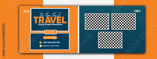 Travel and tourism banner template with tropical destinations and scenic views