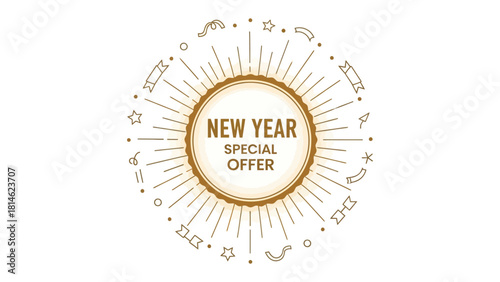New Year Special Offer Announcement: A festive circular design announces a special New Year offer with a touch of elegance and celebration.