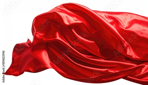 Flowing, vibrant red satin cloth against a white backdrop
