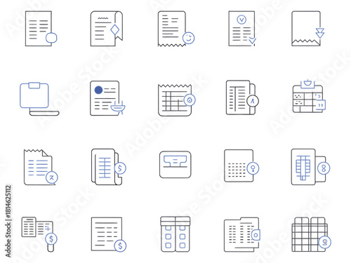 Various business document icons representing data management and reporting.