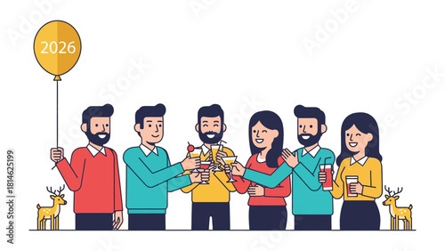 Cheers to New Beginnings: A group of friends raise their glasses in a toast, celebrating the start of the year with festive drinks and a shared sense of joy.