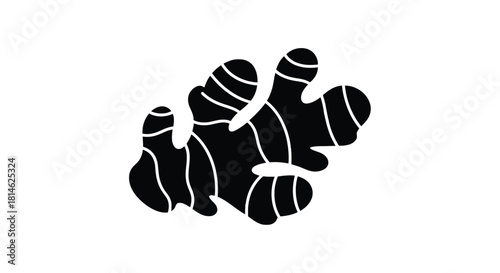 Black silhouette of ginger root isolated on white background