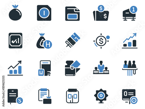Vector icons representing finance, data analysis, and business growth in a modern style.