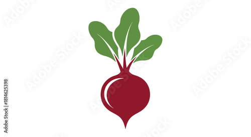 Red beet with green leaves silhouette isolated on white background