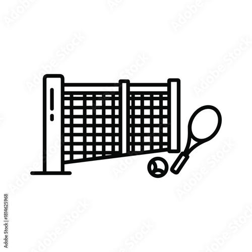 Tennis net with racket and ball isolated on for sport