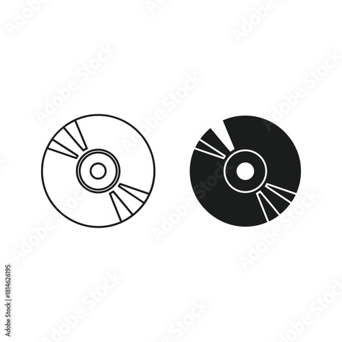 Two stylized circular discs one outlined and one solid black