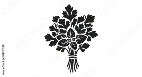 Bouquet of herbs silhouette isolated on white background