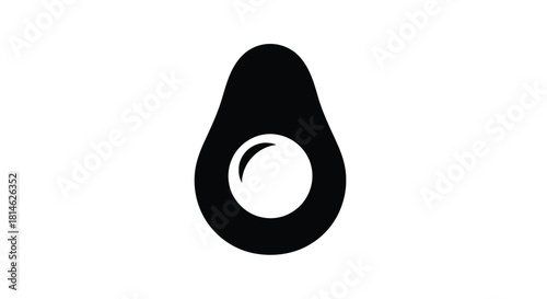 Black silhouette of an avocado half with pit isolated on white background