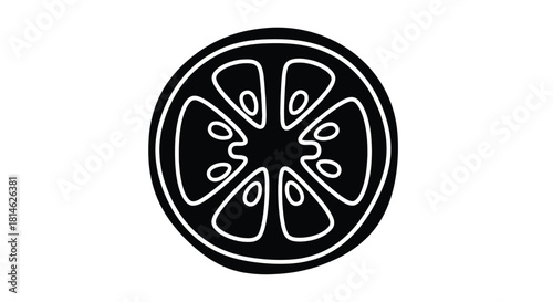 Black silhouette of a citrus fruit slice isolated on white background