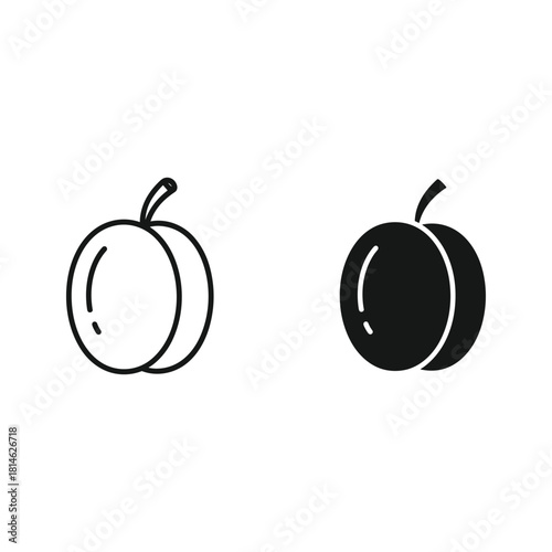 Simple outline and solid black icon of a plum fruit