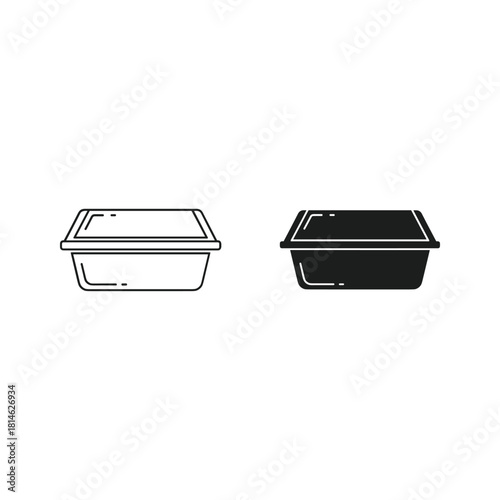 Two rectangular food containers one outline one solid black