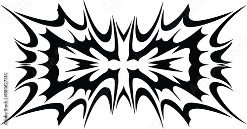 Abstract black tribal spider web design with sharp spikes