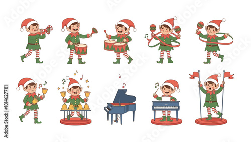 Joyful Holiday Ensemble: A cheerful group of festive figures, embodying the spirit of celebration with musical instruments and animated expressions.