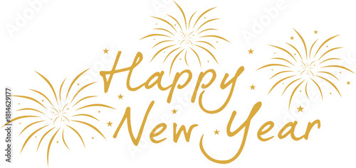 Happy New Year vector, golden effect, fireworks, explosion