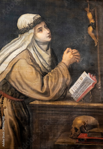 Painting (19th century) of Saint Catherine of Siena or Sainte Catherine de Sienne. Saint of the Roman Catholic Church.