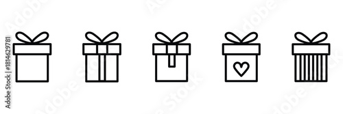 Present gift box icons set. Christmas and birthday gift icon illustration vector symbol isolated. Line and silhouette style