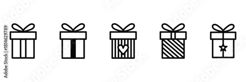 Present gift box icons set. Christmas and birthday gift icon illustration vector symbol isolated. Line and silhouette style