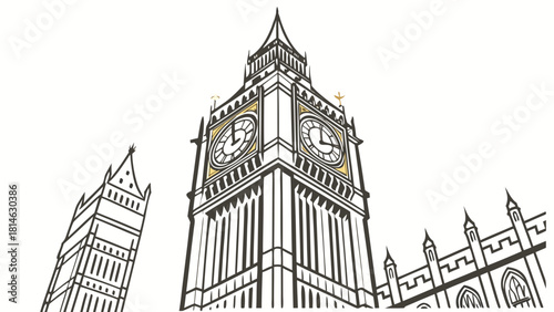 Minimalist Big Ben line art gold accents