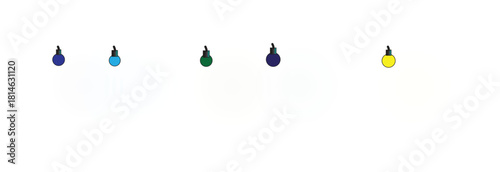 A string of colorful Christmas lights on a white background.