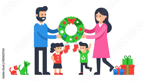 Holiday Joy: A family gathers in anticipation of festive cheer, with each person contributing to decorate, symbolising the warmth and togetherness of the holidays. 