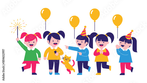 Childhood Festivities: A lively gathering of young children, immersed in a celebratory moment filled with joy, laughter, and playful interaction.