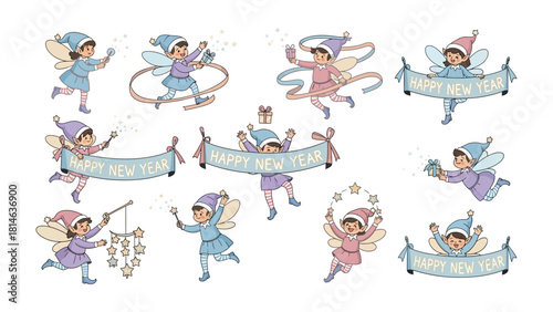 Enchanting Pixie Pack: A charming collection of playful pixie illustrations, each radiating joy and wonder with whimsical costumes, fairy wings, and magical wands.