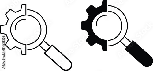 Conceptual Icon of Magnifying Glass and Gear for Search, Settings, and Optimization
