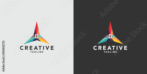 Digital colorful abstract icons, elements and symbols with initial B logo, template