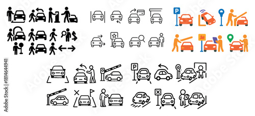 Car parking icons and signs collection