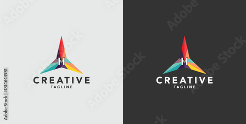 Digital colorful abstract icons, elements and symbols with initial H logo, template